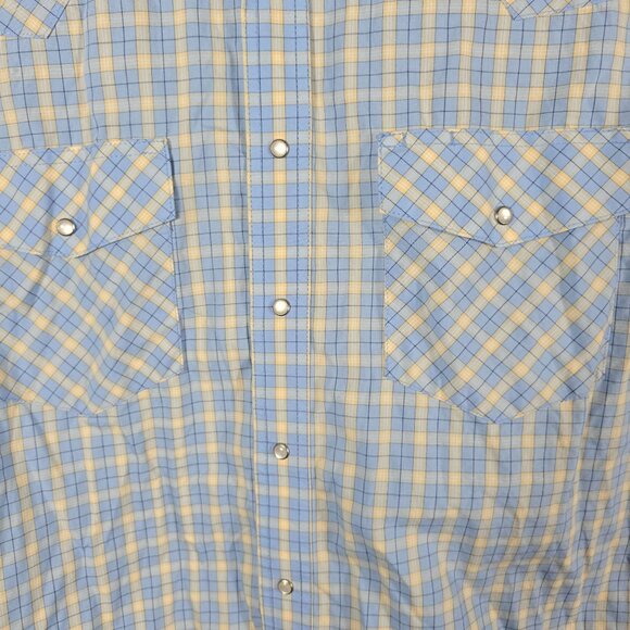 Wrangler Western Pearl‎ Snap Shirt Large Men's Long Sleeve Blue Tan Plaid - Picture 4 of 5
